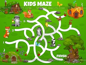 Kids labyrinth maze game fairy houses or dwellings - vector clip art