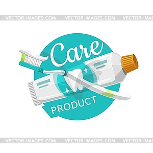Dental care products, tooth brush and paste icon - vector clipart / vector image