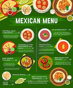 Дизайн страницы меню ресторана мексиканской кухни - цветной векторный клипарт