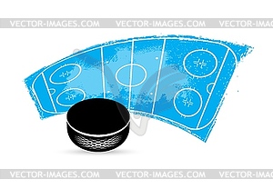 Ice hockey tournament, puck and rink grungy icon - vector clipart