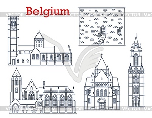 Belgium cathedrals, architecture landmarks, travel - vector clip art