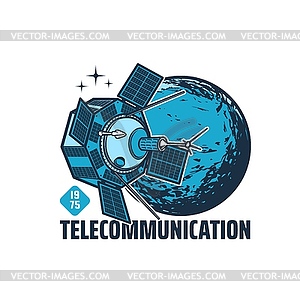 Telecommunication satelliteand space planet - vector clipart