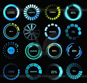 Loading progress, status bar icons, HUD interface - vector image