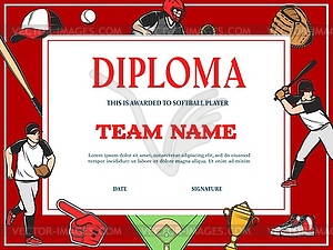 Baseball diploma, sport team award certificate - vector clip art