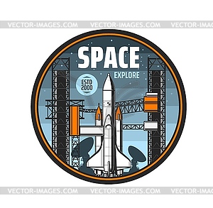 Shuttle spaceship and telescope space explore icon - vector clip art