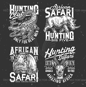 Safari hunting tshirt prints sketch set - vector clipart