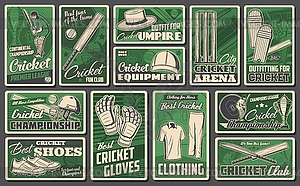 Cricket sports game retro banners set - vector image