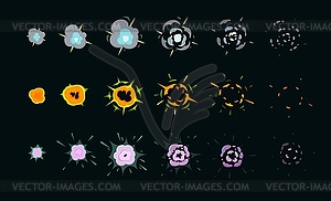 Explosion animation, band, puff and boom effects - vector EPS clipart