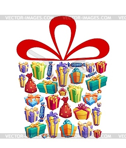 Gifts and presents boxes with ribbons, holiday - vector clipart