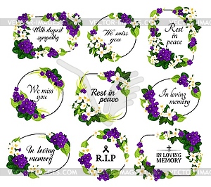 Funeral service wreaths and floral frames - vector clipart