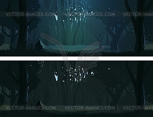 Dark forest landscape, evening and night view - vector clipart