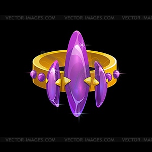 Magic ring with purple gemstones gold jewel - vector image