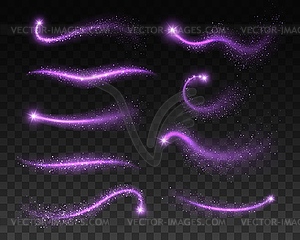 Purple sparks, glitter waves and glowing particles - vector clip art