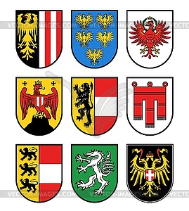 Austrian states heraldry, regions coat of arms - vector image