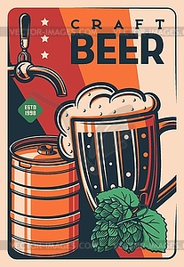 Craft beer tankard retro poster, vintage card - vector clipart