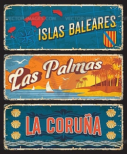 Spain Coruna, Palmas, Baleares islas metal plates - vector image