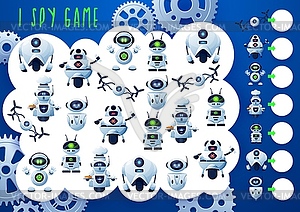 Kids game, I spy with robots, droids and drones - vector clip art