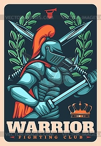 Fighting club warrior medieval knight retro poster - vector clipart