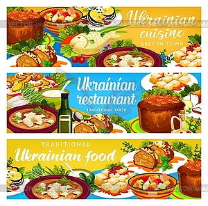 Ukrainian cuisine, Ukraine food banners set - vector clipart