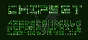 Chipset font with circuit board letter - vector clipart