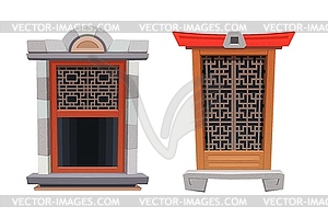 Китайское окно храма или крепости, архитектура - клипарт в векторе / векторное изображение