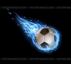 Flying soccer ball with blue fire trails, sports - vector clip art