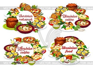 Ukrainian cuisine round frames, banners set - vector image