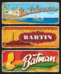 Balikesir, Bartin, Batman Turkey provinces plates - vector clipart