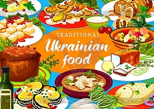 Плакат украинской кухни, еда Украины - стоковый клипарт