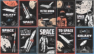 Space journey and galaxy research vintage banners - vector image