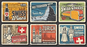 Switzerland travel landmark posters, Swiss - vector clip art