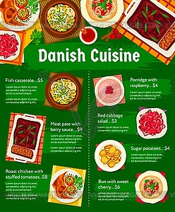 Афиша меню блюд датской кухни, блюд и блюд - векторный клипарт EPS