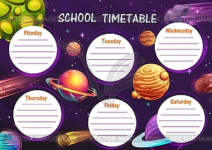 Cartoon space planets school timetable schedule - vector clipart