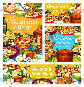 Ukrainian cuisine food posters and banner - vector clip art