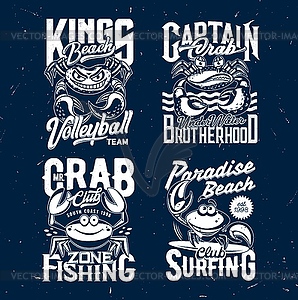 Crab t-shirt print mockups, sea food crustacean - vector clipart