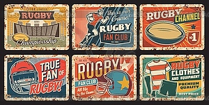 Rugby sport rusty plates, American football - vector image