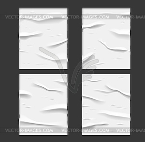 White glued wet paper posters wrinkled texture - vector clipart
