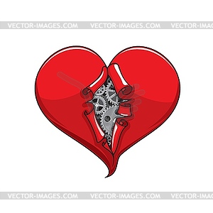 Heart with mechanical gears and cogwheels inside - vector clip art