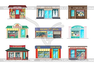 Street shops and stores cartoon buildings - vector clipart