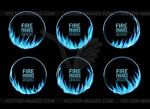 Round frames, blue gas fire flame, burning rings - vector clipart