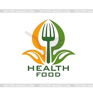 Healthy food icon with leaf vegetable and fork - color vector clipart