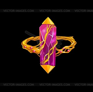 Magic ring with pink gemstone, fantasy jewelry - vector image