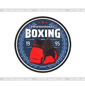 Boxing sport, kickboxing martial arts club emblem - vector clip art