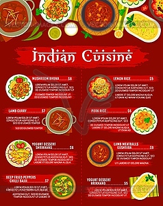 Indian cuisine meals menu template - vector clipart / vector image