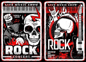 Rock music concert grunge posters, metal festival - vector clipart