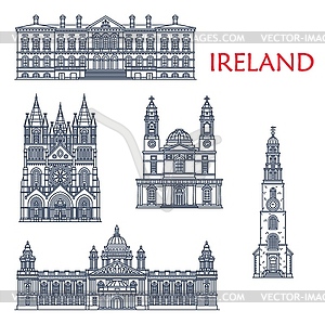 Ireland landmarks, Belfast architecture, churches - vector clip art