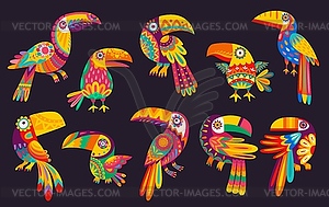 Cartoon Mexican toucan birds, traditional animals - vector clip art