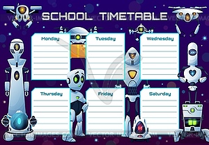 Humanoid robots and androids school timetable - royalty-free vector clipart