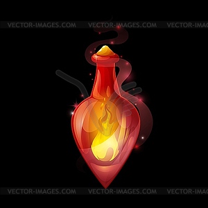 Crystal potion bottle with fire glass flask - color vector clipart