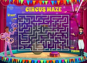 Labyrinth maze game on shapito circus background - vector clipart